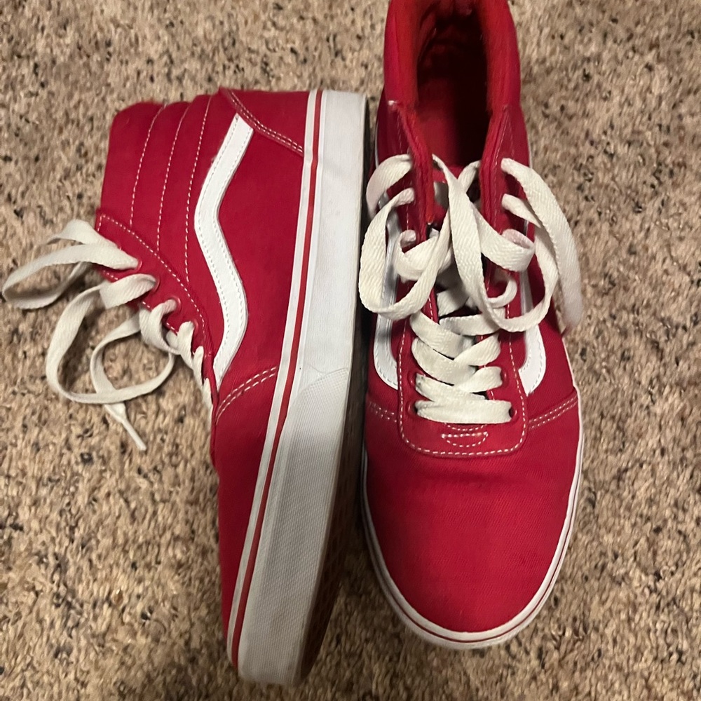 Men’s red Vans high tops. Barely worn. Men’s size 8